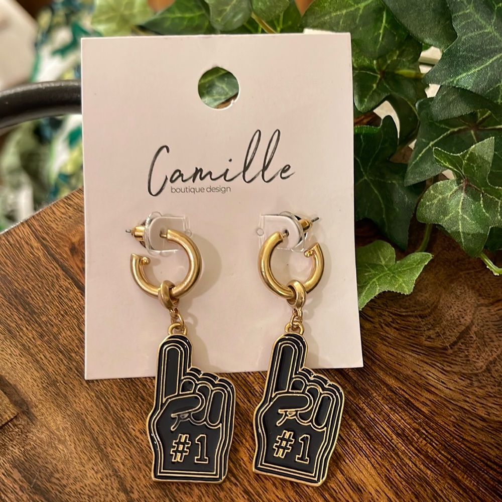 Navy Blue Foam Finger Post Style Hoop Drop Earrings